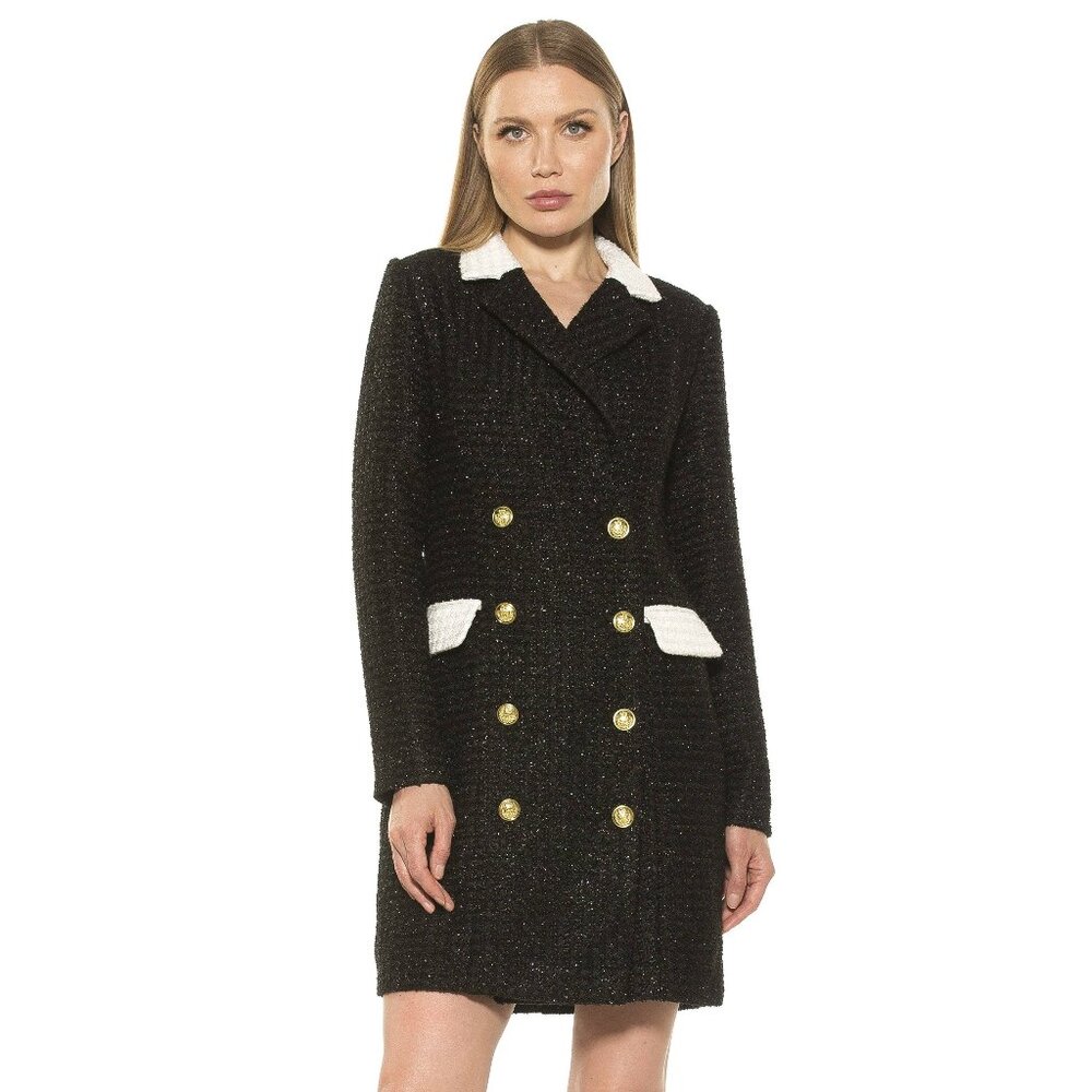 ALEXIA ADMOR Diana Black White Tweed Blazer Dress Pearl Button 10 NWT Jacket